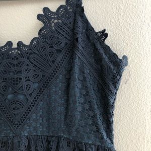 Vici NEW overjoyed crochet lace midi dress in blue